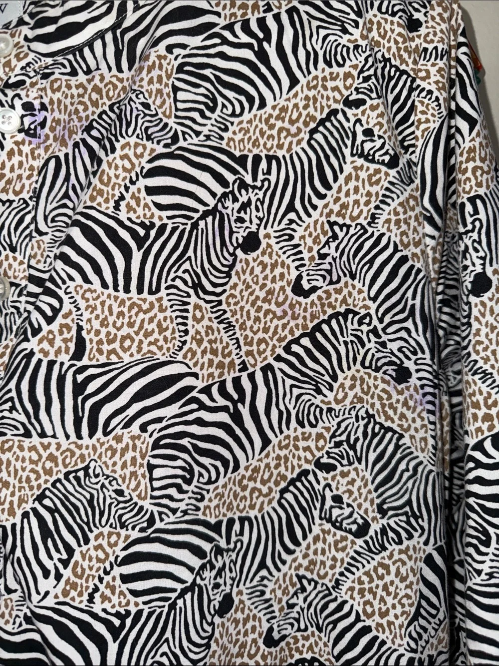 J. Crew Black, White and Brown Zebra & Leopard Mix Button-Front dress. 98% cott